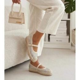 Moteriškos platforminės espadrilės su cirkonijomis, smėlio